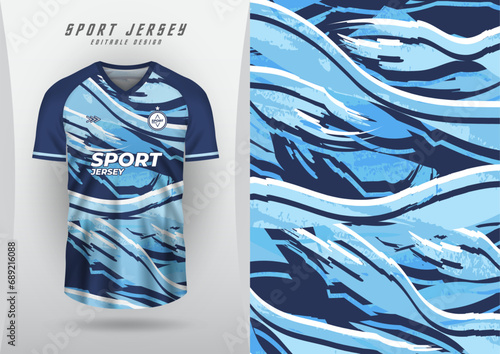 Background, sublimation style, outdoor sports, jersey, football, futsal, running, racing, exercise, navy blue high sea wave pattern.