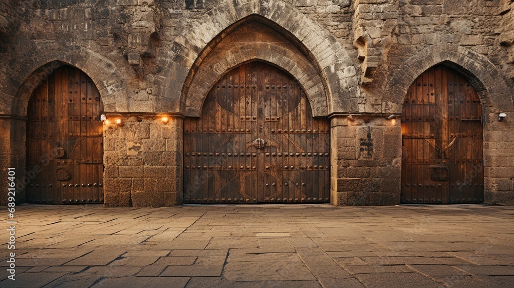 Fototapeta premium snapshot of the antique gate's opened doors with bars up.
