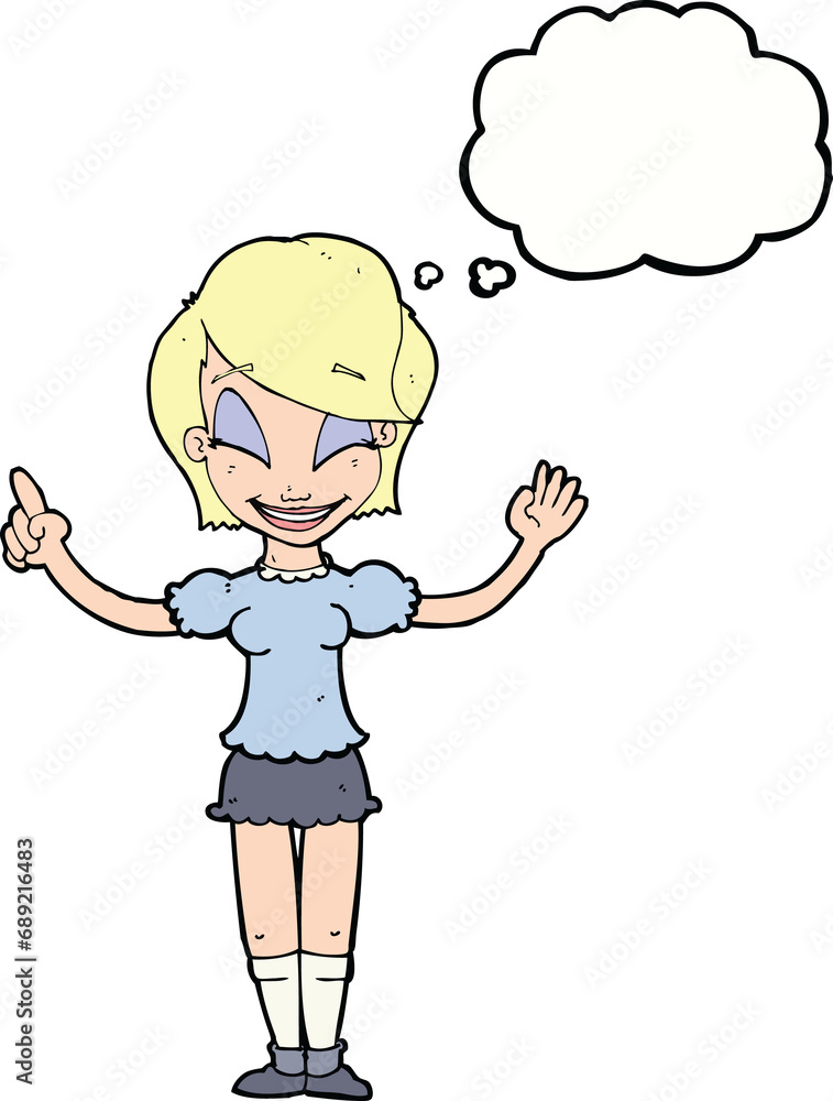 cartoon pretty girl with idea with thought bubble cartoon pretty girl with idea with thought bubble
