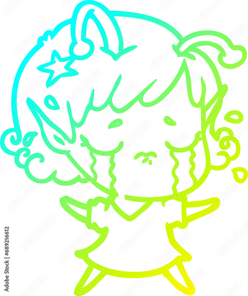 cold gradient line drawing of a cartoon crying alien girl cold gradient line drawing of a cartoon crying alien girl