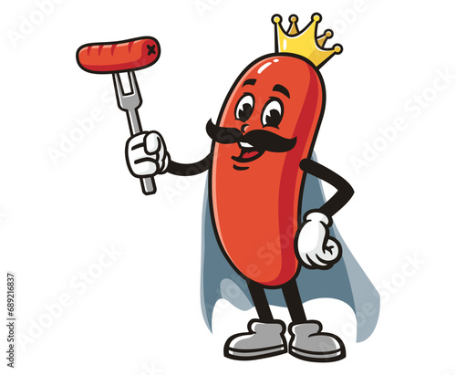 sausage king cartoon mascot illustration character vector clip art