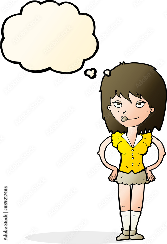 cartoon woman with hands on hips with thought bubble cartoon woman with hands on hips with thought bubble