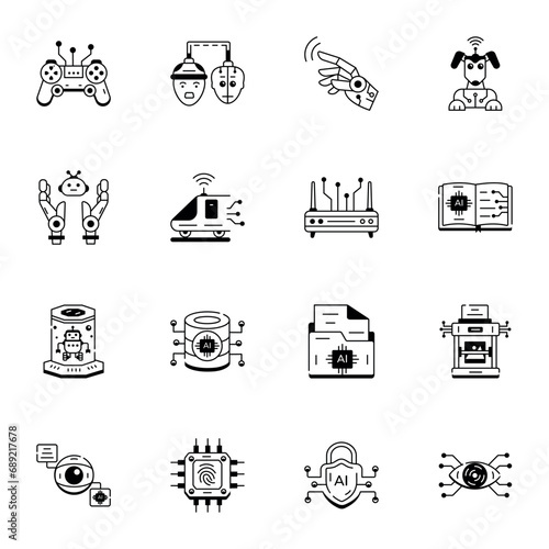 Modern Linear Icons Depicting AI Technology 

