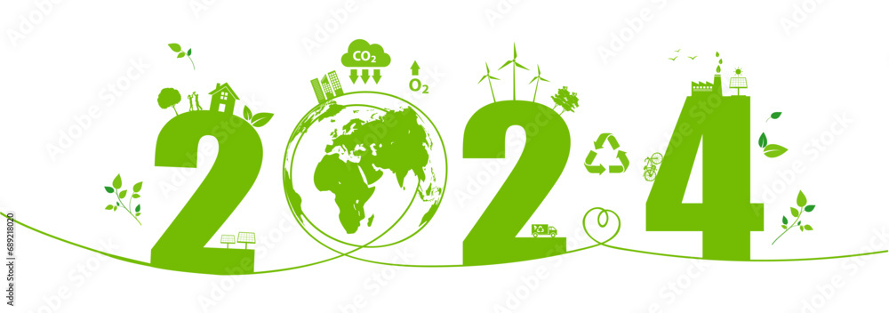 New year 2024 Green Eco friendly, Sustainability planning concept and ...