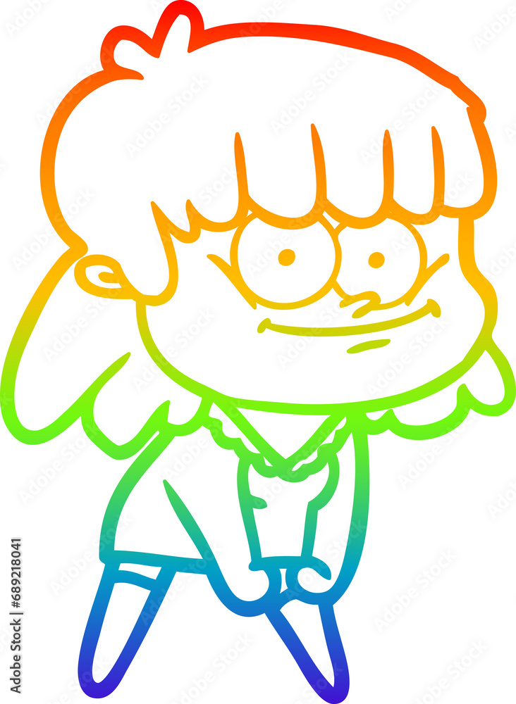 rainbow gradient line drawing of a cartoon smiling woman rainbow gradient line drawing of a cartoon smiling woman