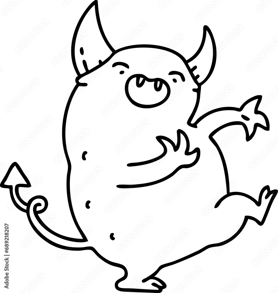 Obraz premium line doodle of a dancing devil