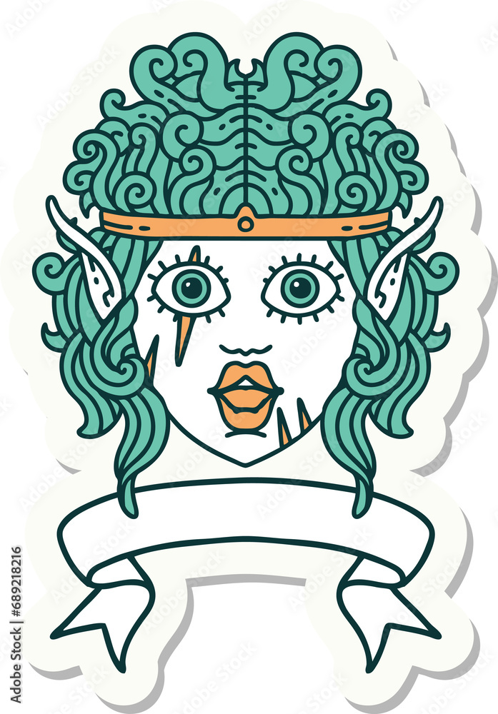 sticker of a elf barbarian character face with banner sticker of a elf barbarian character face with banner