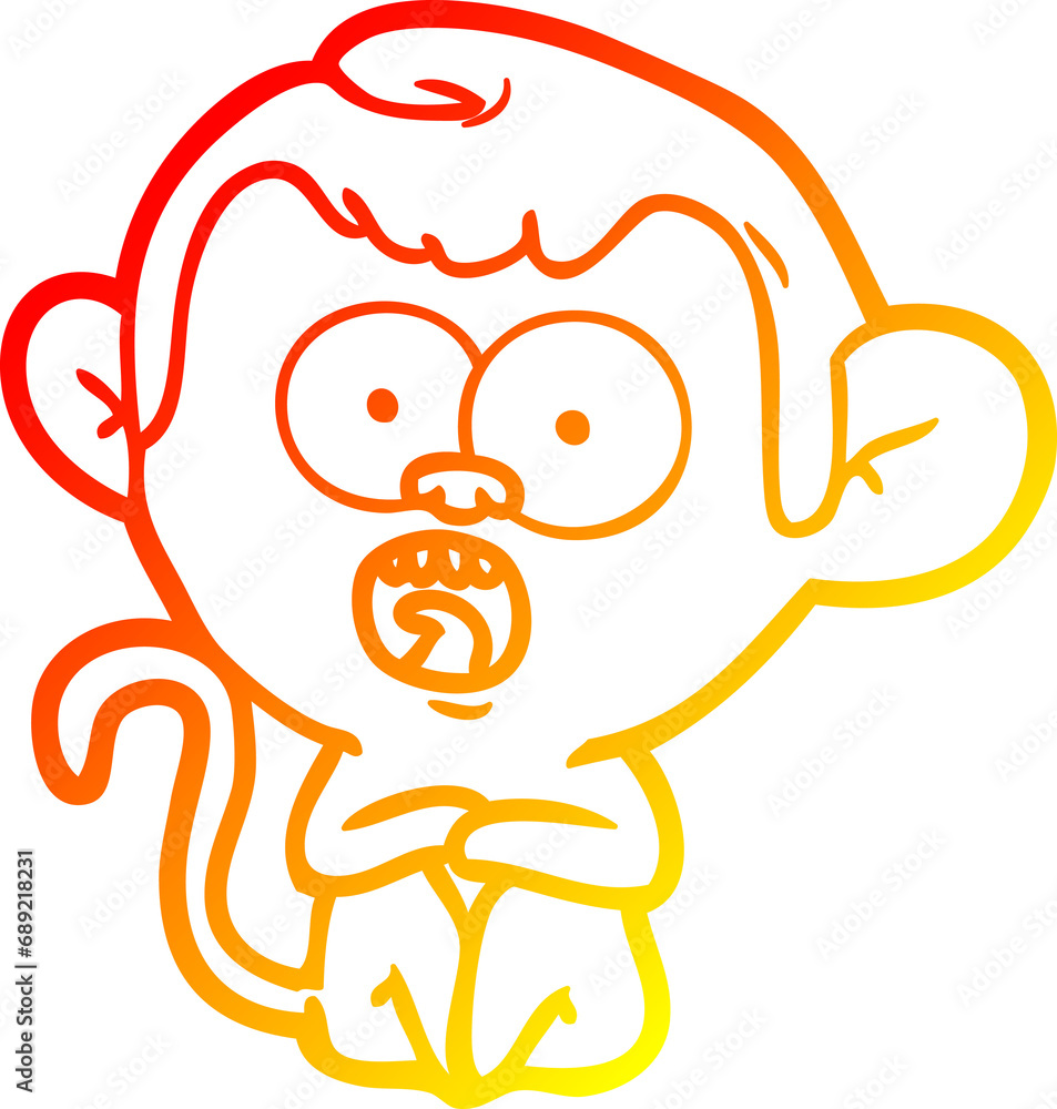 warm gradient line drawing of a cartoon shocked monkey warm gradient line drawing of a cartoon shocked monkey