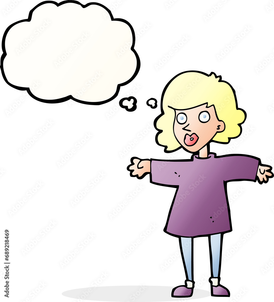 cartoon nervous woman with thought bubble cartoon nervous woman with thought bubble