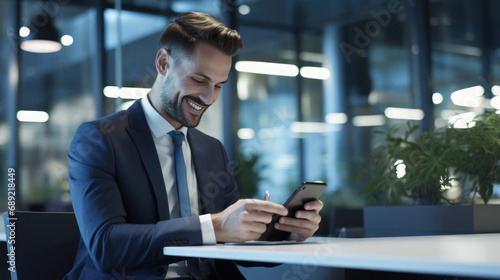 Businessman using his phone while working in a modern office