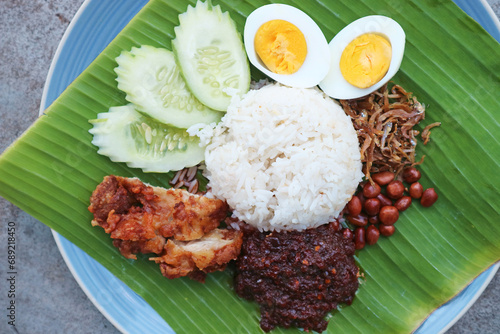 Nasi Lemak, a Popular Traditional Breakfast Dish in Southeast Asia