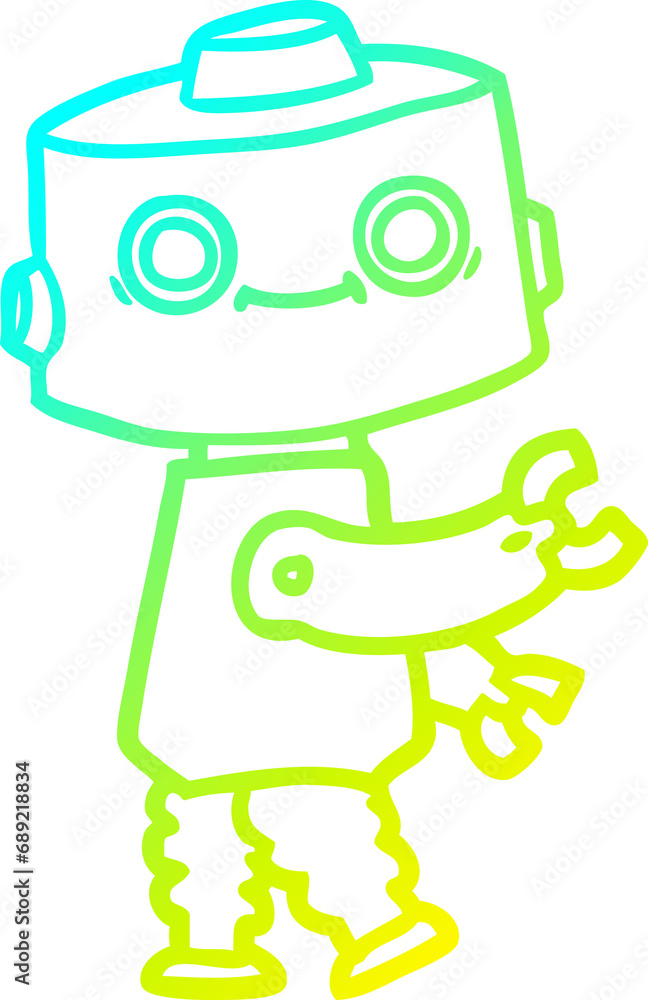 cold gradient line drawing of a cartoon robot