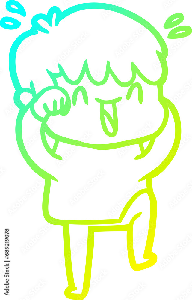 cold gradient line drawing of a cartoon laughing boy cold gradient line drawing of a cartoon laughing boy