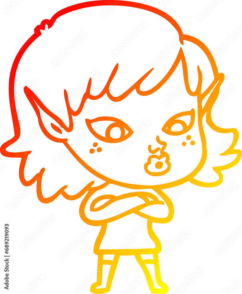 warm gradient line drawing of a pretty cartoon elf girl warm gradient line drawing of a pretty cartoon elf girl