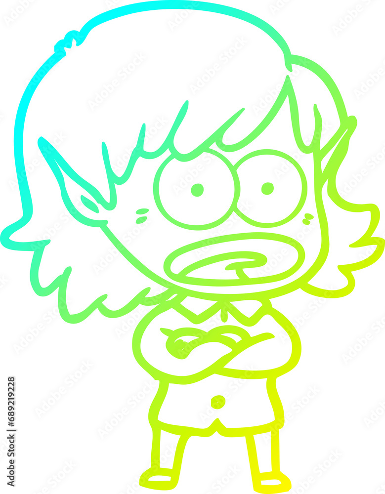 cold gradient line drawing of a cartoon shocked elf girl cold gradient line drawing of a cartoon shocked elf girl