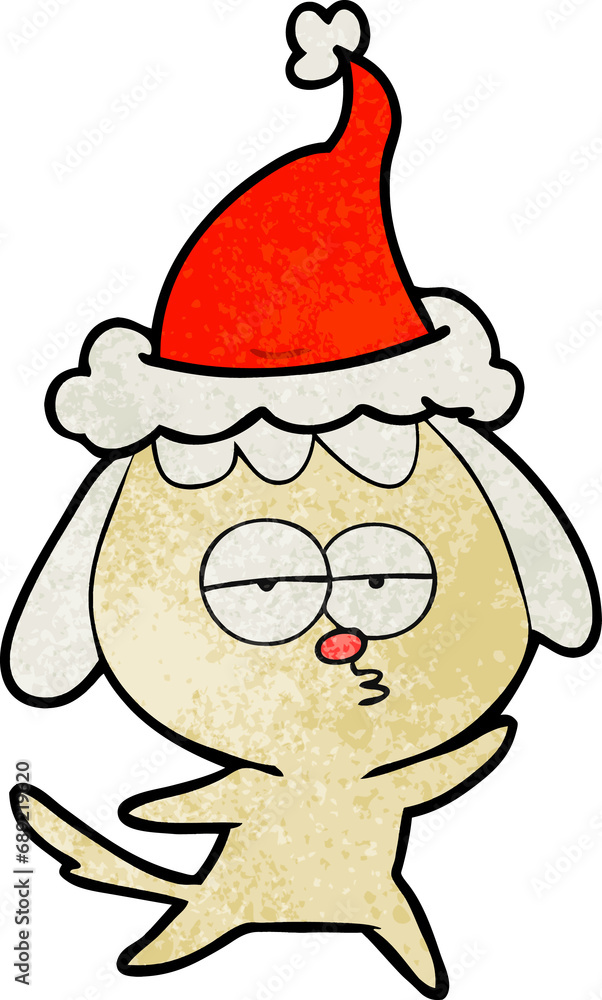hand drawn textured cartoon of a bored dog wearing santa hat hand drawn textured cartoon of a bored dog wearing santa hat