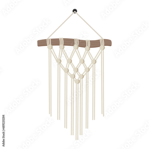Wall decoration in Boho style. Macrame panel isolated. Vector illustration.