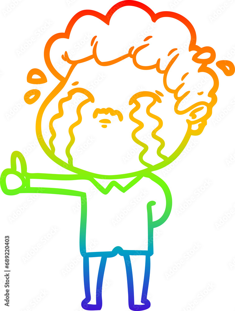rainbow gradient line drawing of a cartoon man crying rainbow gradient line drawing of a cartoon man crying
