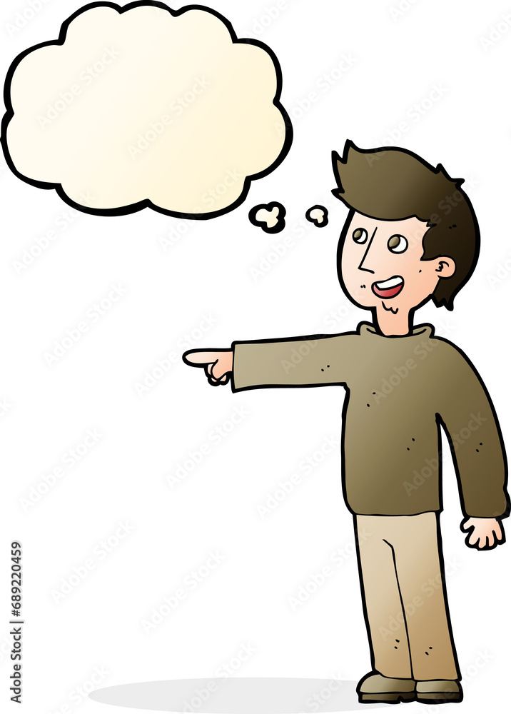 cartoon happy man pointing and laughing with thought bubble cartoon happy man pointing and laughing with thought bubble