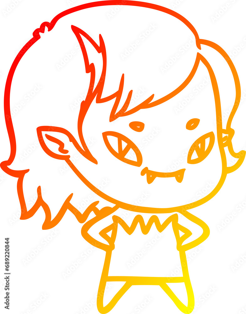 warm gradient line drawing of a cartoon friendly vampire girl warm gradient line drawing of a cartoon friendly vampire girl