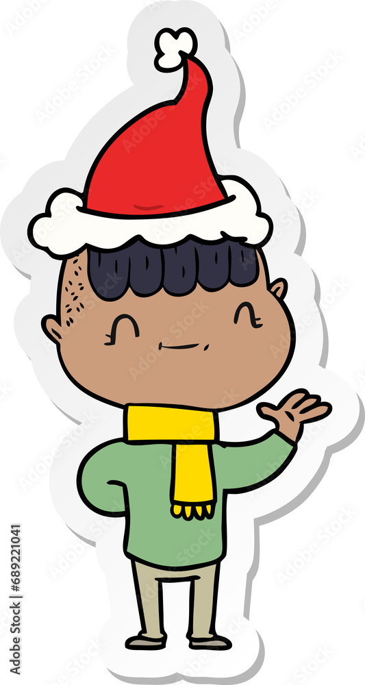 hand drawn sticker cartoon of a friendly boy wearing santa hat hand drawn sticker cartoon of a friendly boy wearing santa hat