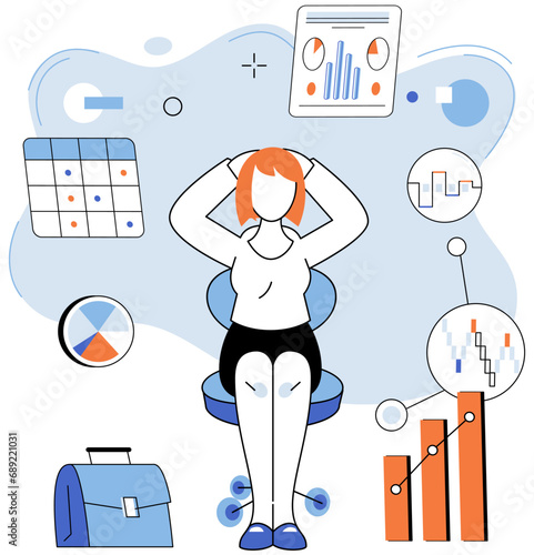 Business data analysis vector illustration. Occupation flourishes in landscape financial investigation Data analysis is key unlocks door to business success Technology weaves tapestry digital data
