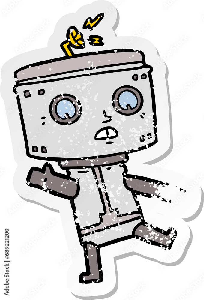 distressed sticker of a cartoon robot distressed sticker of a cartoon robot