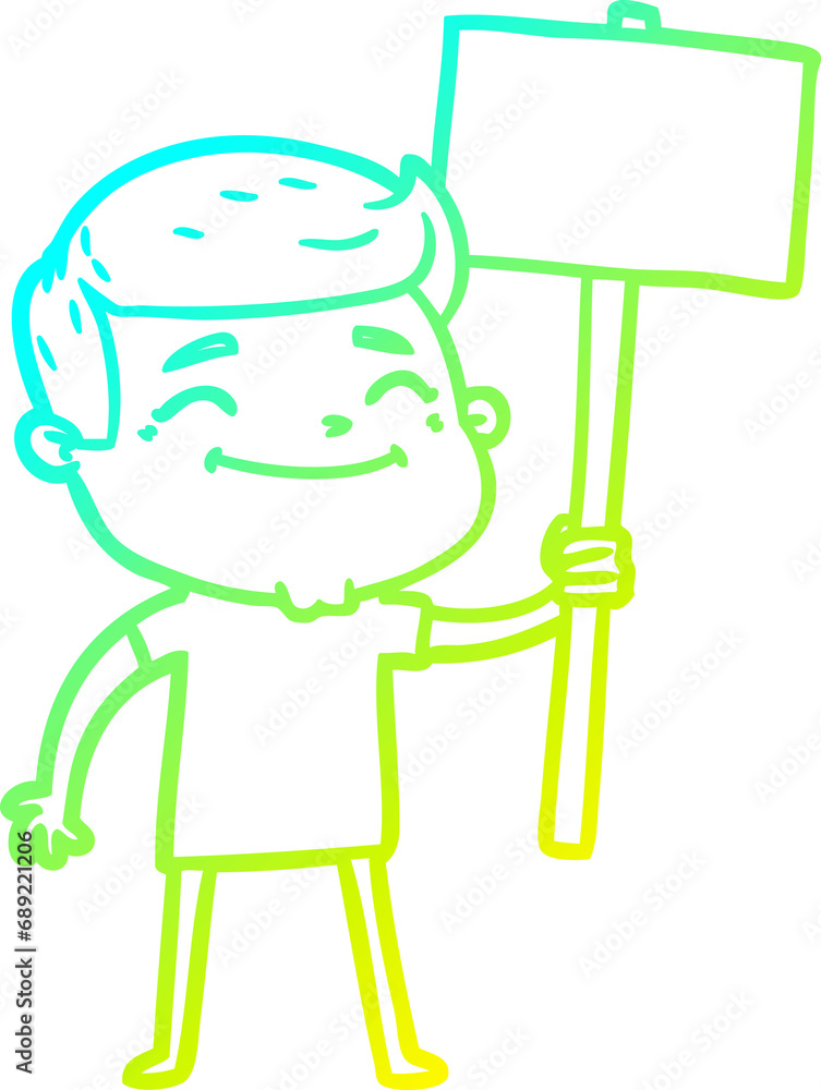 cold gradient line drawing of a happy cartoon man with placard cold gradient line drawing of a happy cartoon man with placard