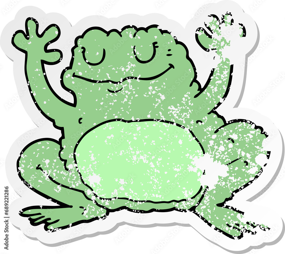 distressed sticker of a cartoon frog distressed sticker of a cartoon frog