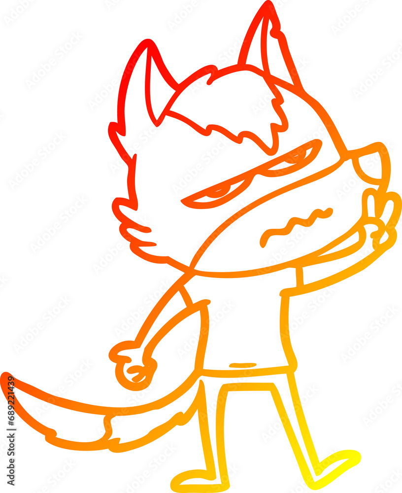 warm gradient line drawing of a cartoon annoyed wolf warm gradient line drawing of a cartoon annoyed wolf