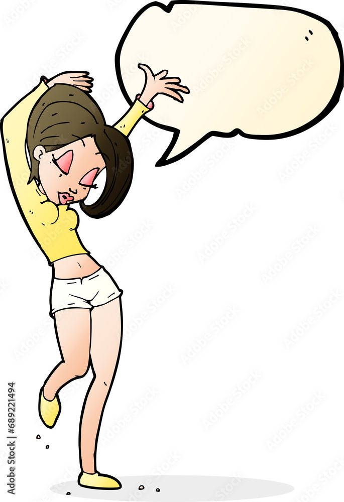 cartoon pretty woman dancing with speech bubble cartoon pretty woman dancing with speech bubble