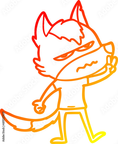 warm gradient line drawing of a cartoon annoyed wolf