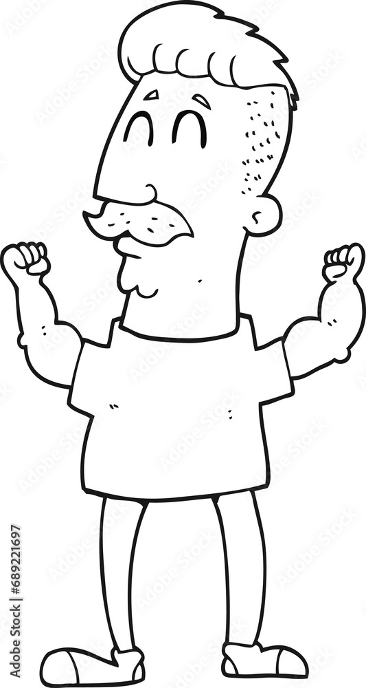 freehand drawn black and white cartoon celebrating man freehand drawn black and white cartoon celebrating man