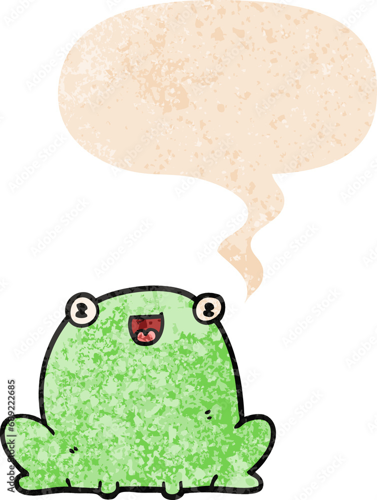 cartoon frog with speech bubble in grunge distressed retro textured style cartoon frog with speech bubble in grunge distressed retro textured style