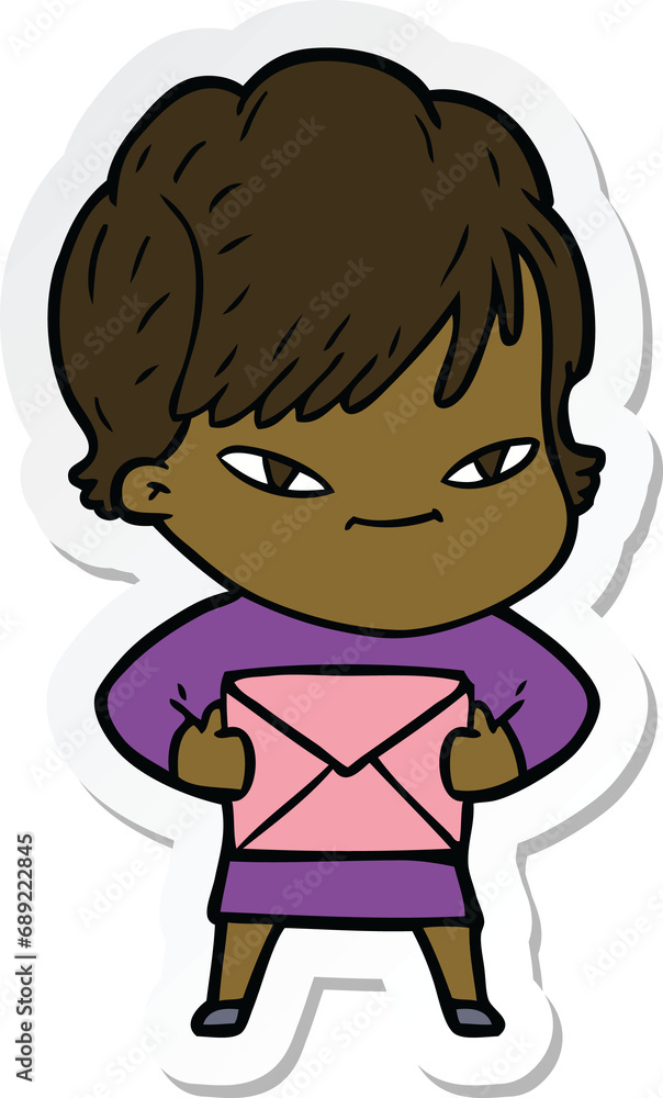 sticker of a cartoon happy woman sticker of a cartoon happy woman