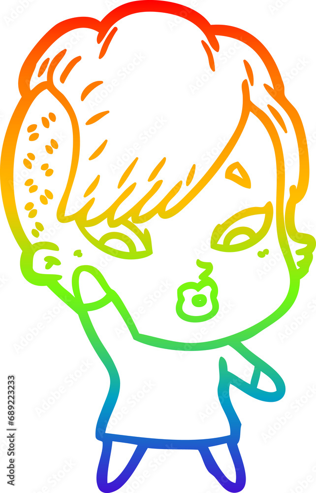 rainbow gradient line drawing of a cartoon surprised girl rainbow gradient line drawing of a cartoon surprised girl