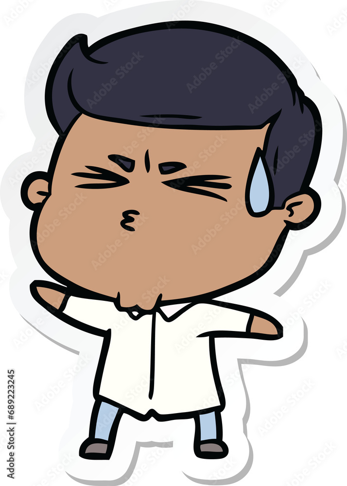 sticker of a cartoon man sweating