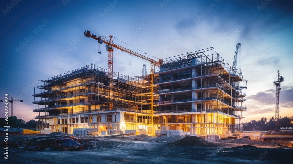 Construction site of large residential commercial building, some floors