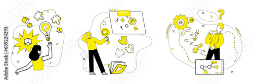 Creative process vector illustration. Imagination propels creative method, crafting nonstandard masterpieces Intelligence and intellect navigate labyrinth evolving creative process