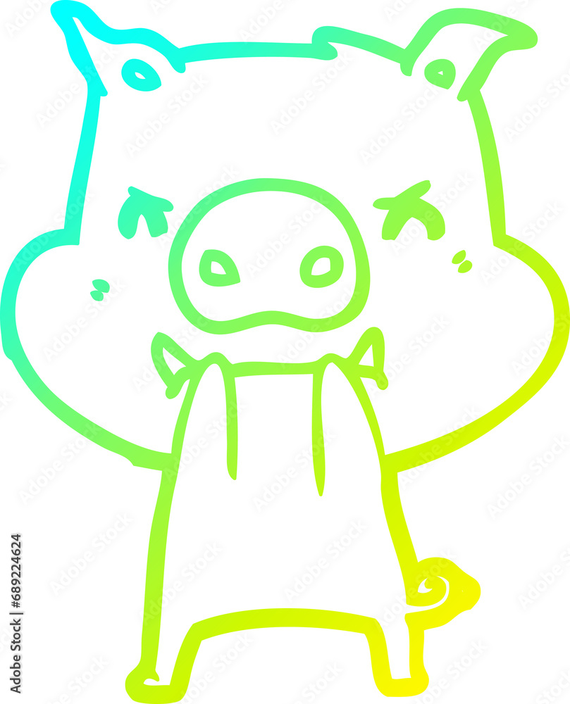 cold gradient line drawing of a angry cartoon pig cold gradient line drawing of a angry cartoon pig