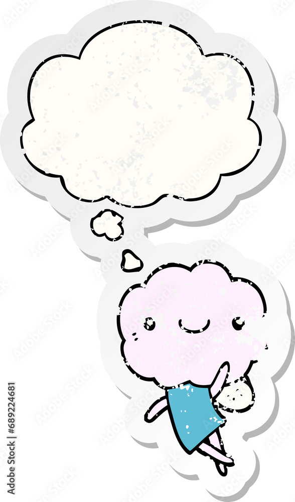 cute cloud head creature with thought bubble as a distressed worn sticker cute cloud head creature with thought bubble as a distressed worn sticker
