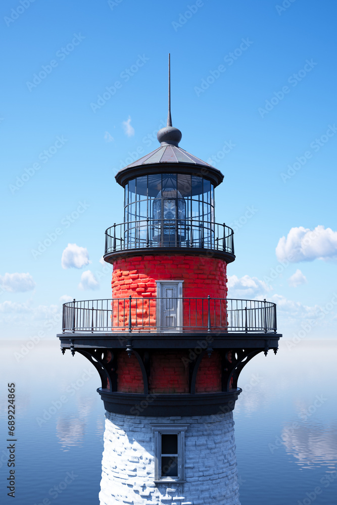 Majestic Red and White Lighthouse Standing Guard by the Tranquil Sea