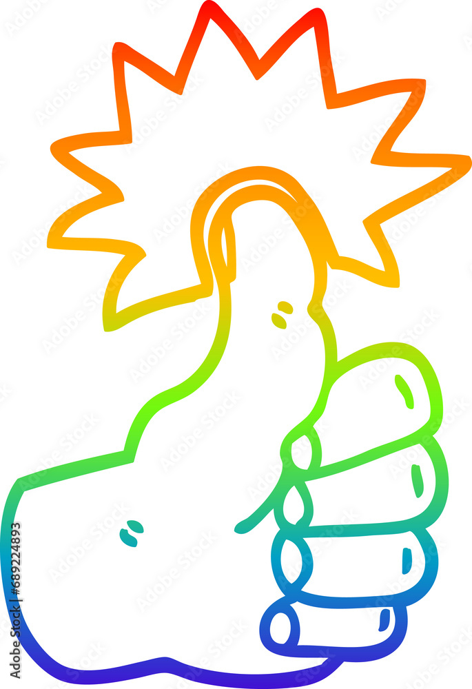 Fototapeta premium rainbow gradient line drawing of a cartoon thumbs up symbol