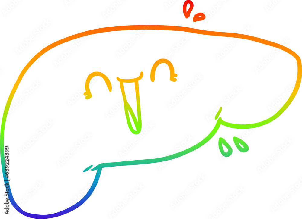 Obraz premium rainbow gradient line drawing of a cartoon liver
