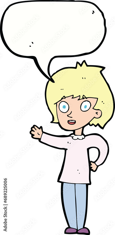 cartoon happy woman with speech bubble cartoon happy woman with speech bubble