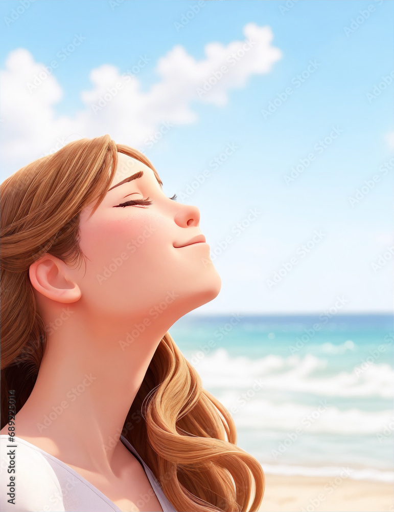 Seaside Serenity: A Blissful Portrait of a Young Woman by the Beach, Where Sun-Kissed Beauty Meets Coastal Tranquility, Capturing the Essence of Relaxation and Natural Radiance, generative ai Seaside Serenity: A Blissful Portrait of a Young Woman by the Beach, Where Sun-Kissed Beauty Meets Coastal Tranquility, Capturing the Essence of Relaxation and Natural Radiance, generative ai