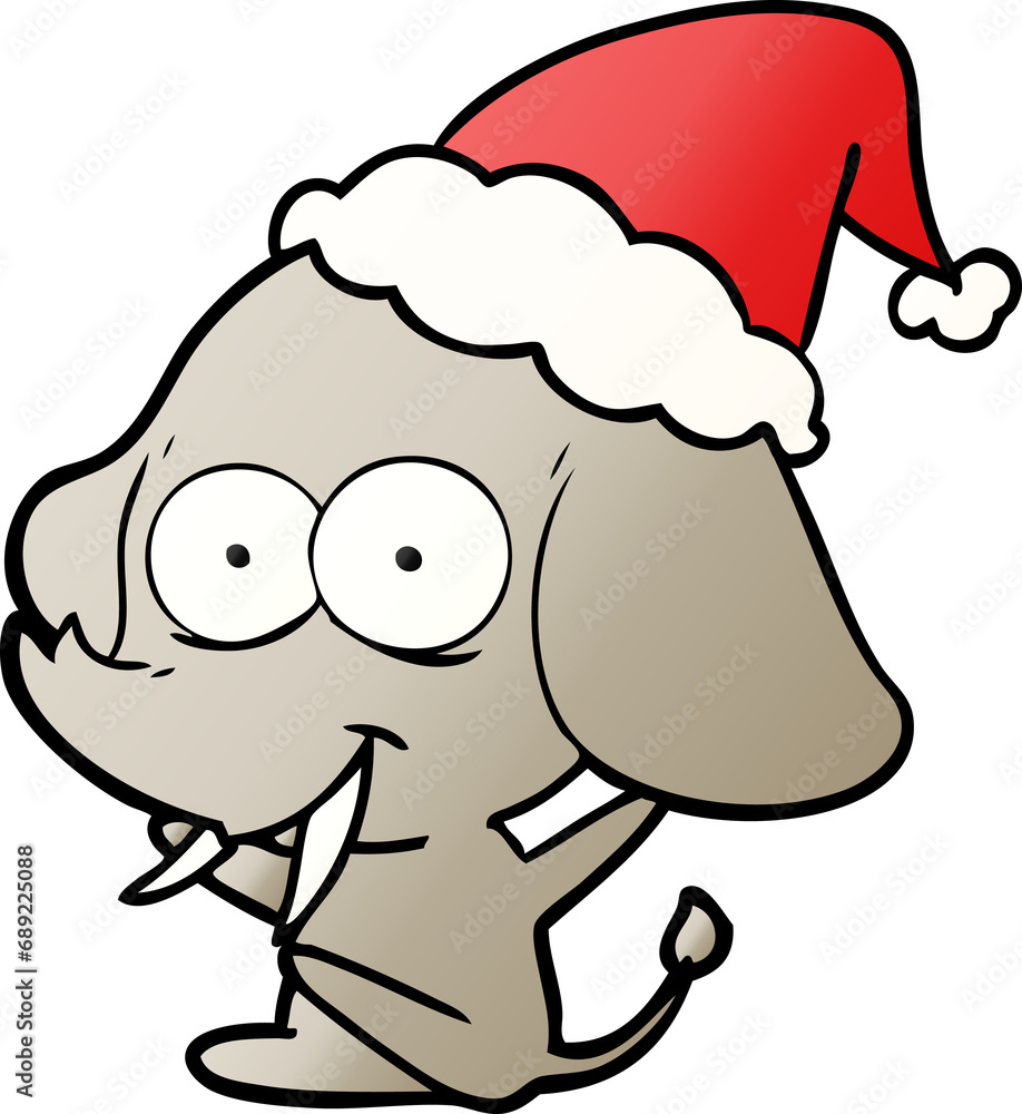 happy hand drawn gradient cartoon of a elephant wearing santa hat happy hand drawn gradient cartoon of a elephant wearing santa hat