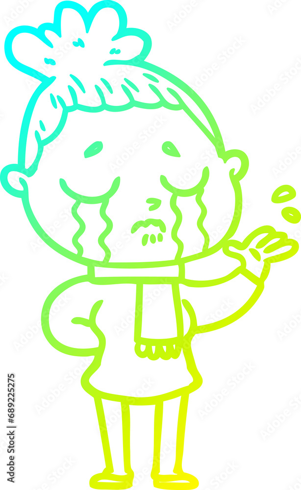 cold gradient line drawing of a cartoon crying woman cold gradient line drawing of a cartoon crying woman