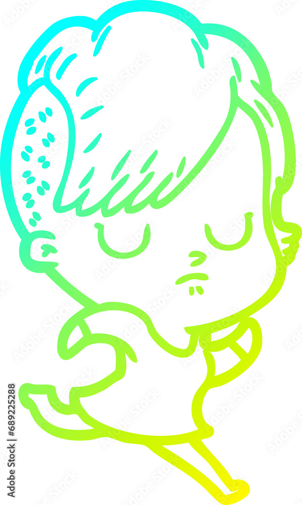 cold gradient line drawing of a cartoon woman cold gradient line drawing of a cartoon woman