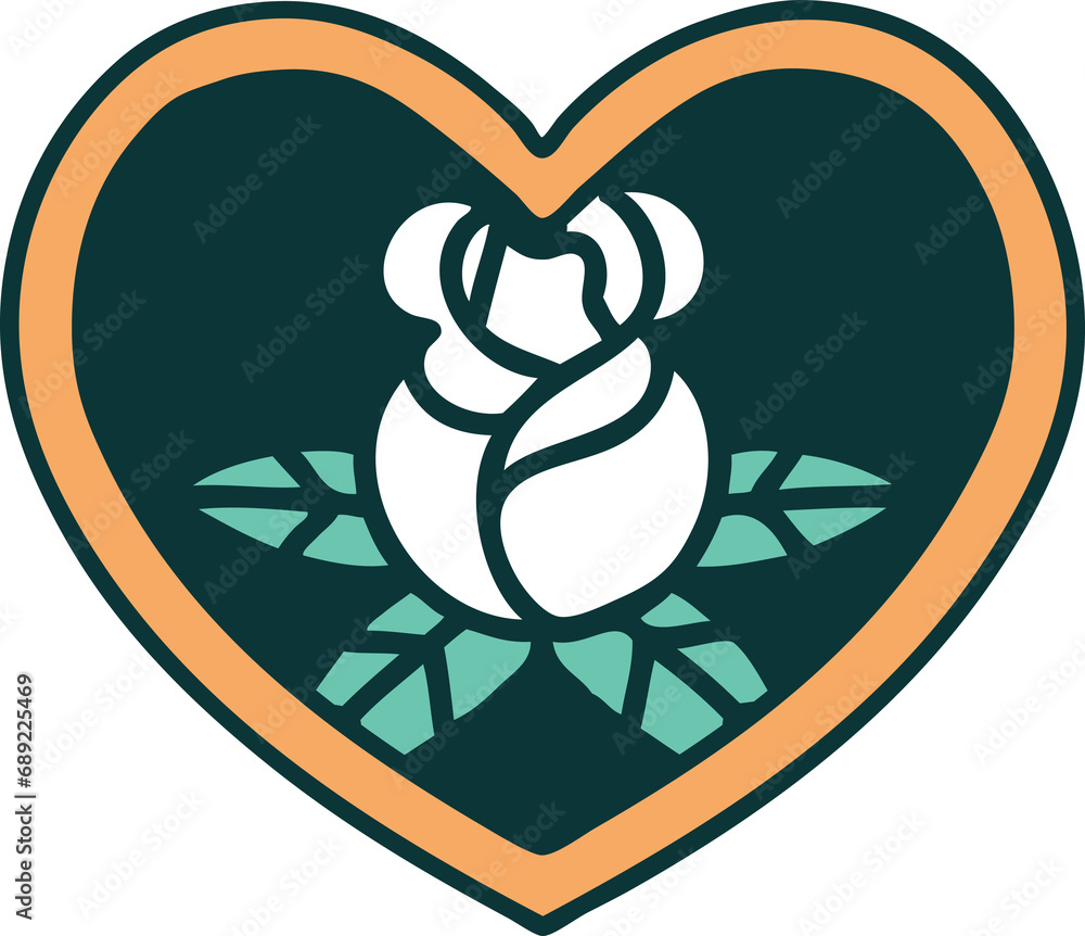 iconic tattoo style image of a heart and flowers iconic tattoo style image of a heart and flowers